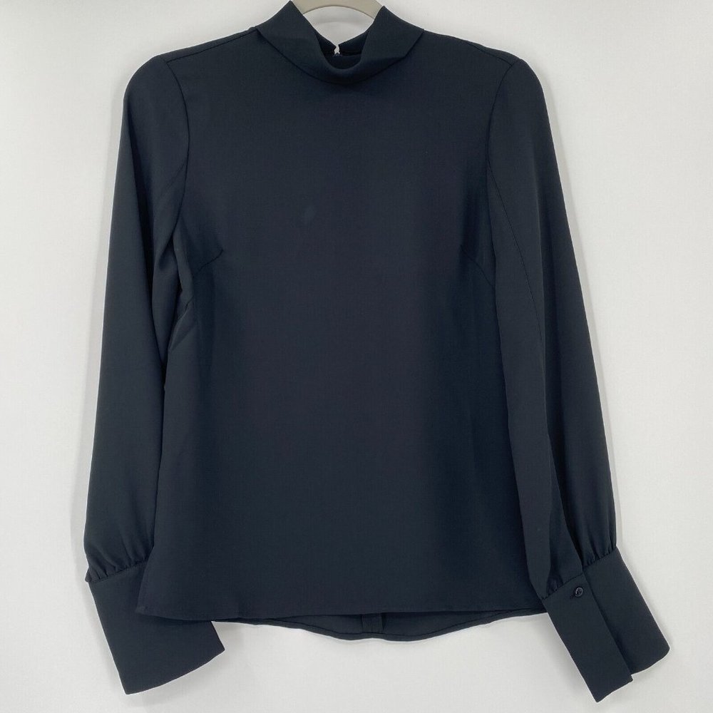 Billie the Label Women's Jade High Neck Top Blouse Long Sleeve Black Career XS